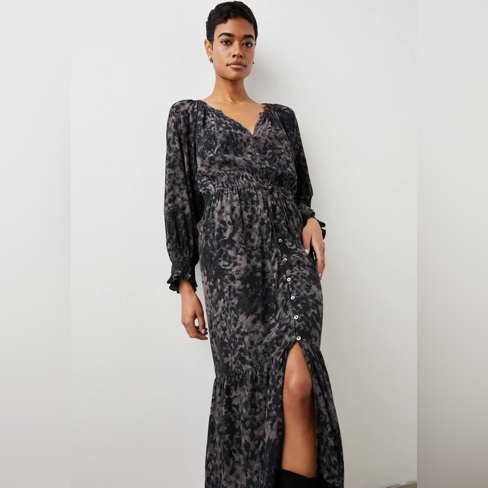 RAILS Cece Long Sleeve Midi Shirt Dress In Charcoal Tortoise Women’s Size XS